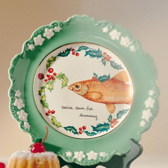 NWT Anthropologie Lou Rota 12 Days Christmas Drummers Dessert Plate - Picture 1 of 3
